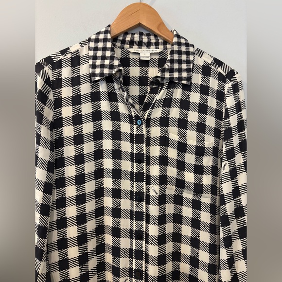 Diane Von Furstenberg Black & White Prita Silk Shirt Dress Size 8 - Picture 3 of 10